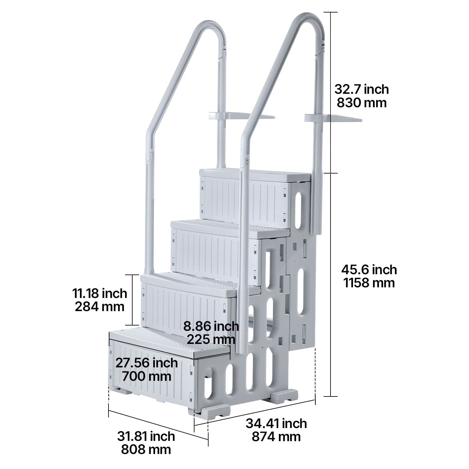 KFFKFF 4-Step Above Ground Pool Ladder, Anti-Slip Pool Steps with Dual Handrails, Supports 400 lbs, Fits 48-54 Inground & Above-Ground Pools, Creamy White
