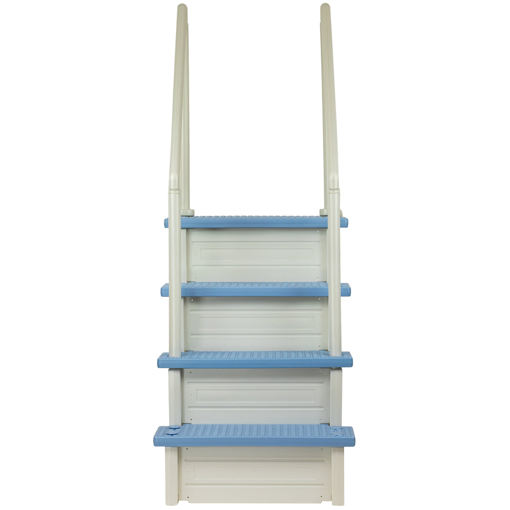 Aqua Select White Anti-Slip Pool Steps with White Steps and White Outside Flip-up Safety Ladder, 48-54H
