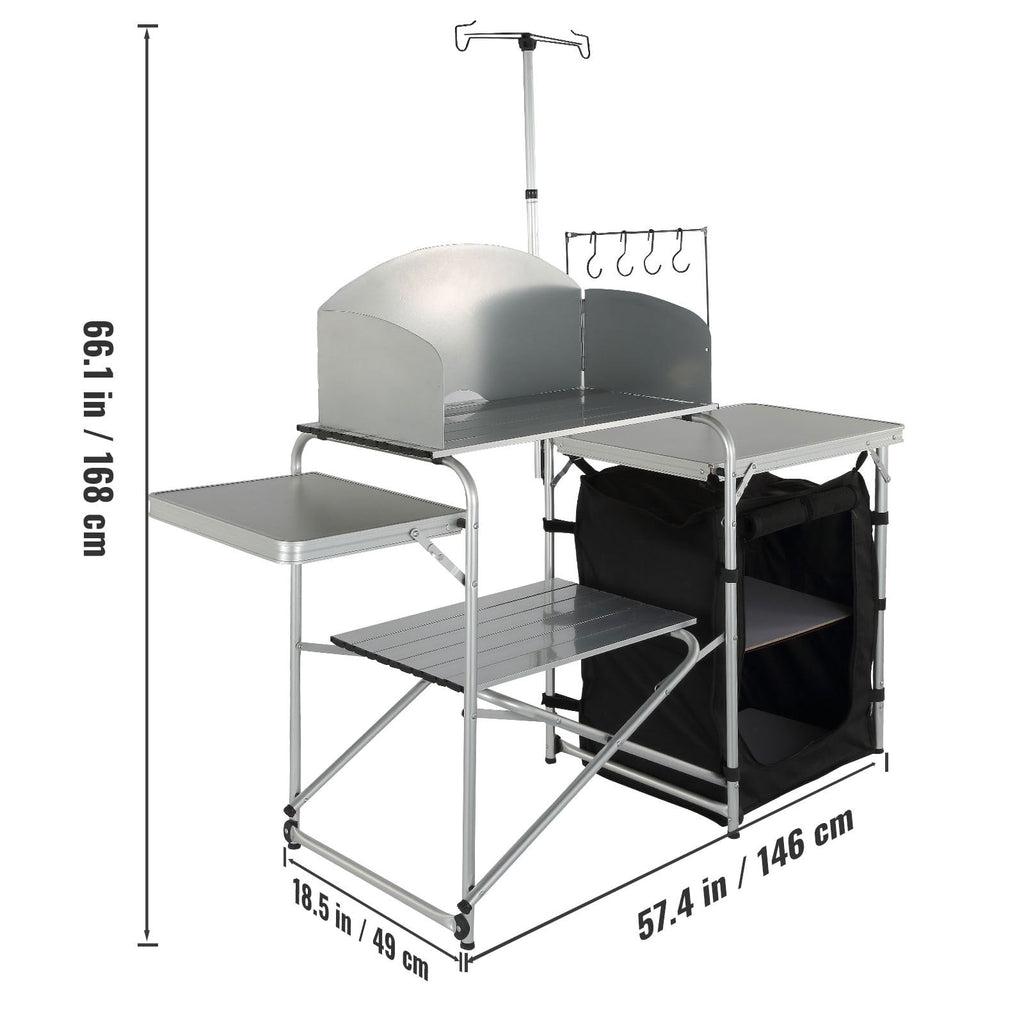 VEVOR Camping Kitchen Table, Quick set-up Folding Camping Table with A Carrying Bag, 3 Adjustable Heights, MDF Camping Table, Ideal for Outdoor Picnics, BBQs, Camping, RV Traveling