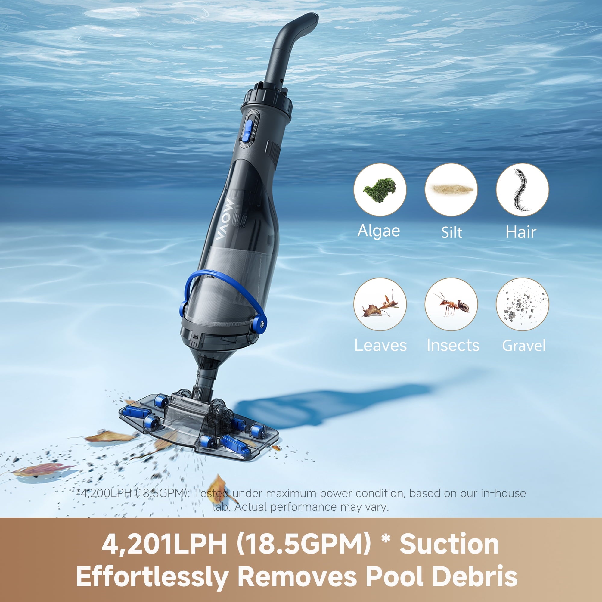 MOVA Handler V10 Cordless Handheld Pool Vacuum, 4,200LPH Suction, for Above Ground Pools, Spas and Hot Tubs Pool Types with Running Time up to 60-Minutes