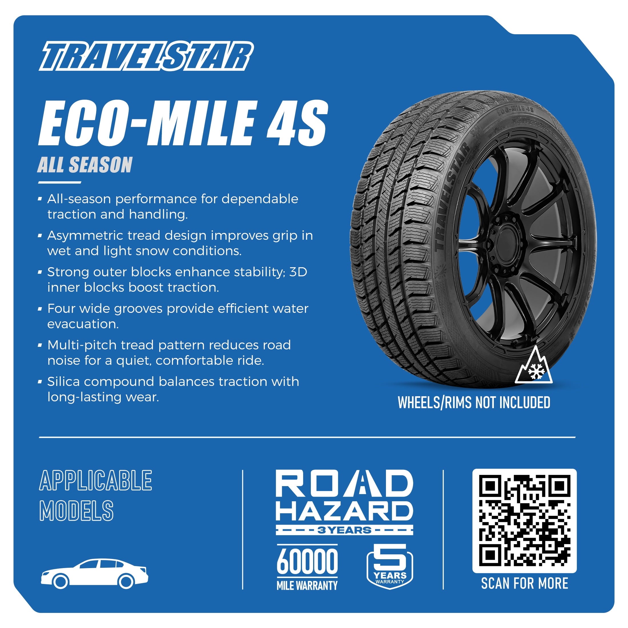 Travelstar ECO-MILE 4S All Weather 205/60R16 92H Passenger Tires 205/60/16 (Tire Only)