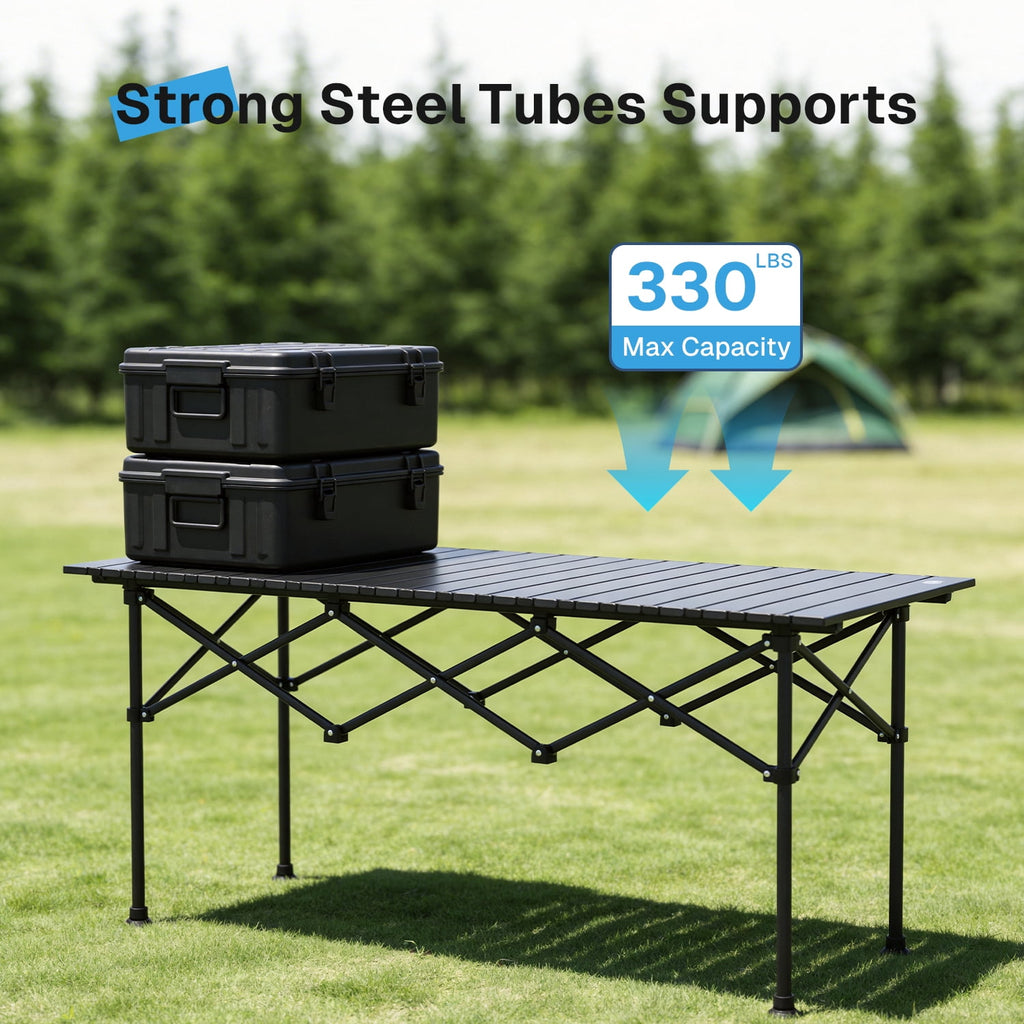 BN-LINK Folding Table Camping Table for Outdoor Barbecue Picnic Table Outdoor Table Garden Table,Lightweight with Carry Bag,47.2 L x 20.5 W x 22 H, Black