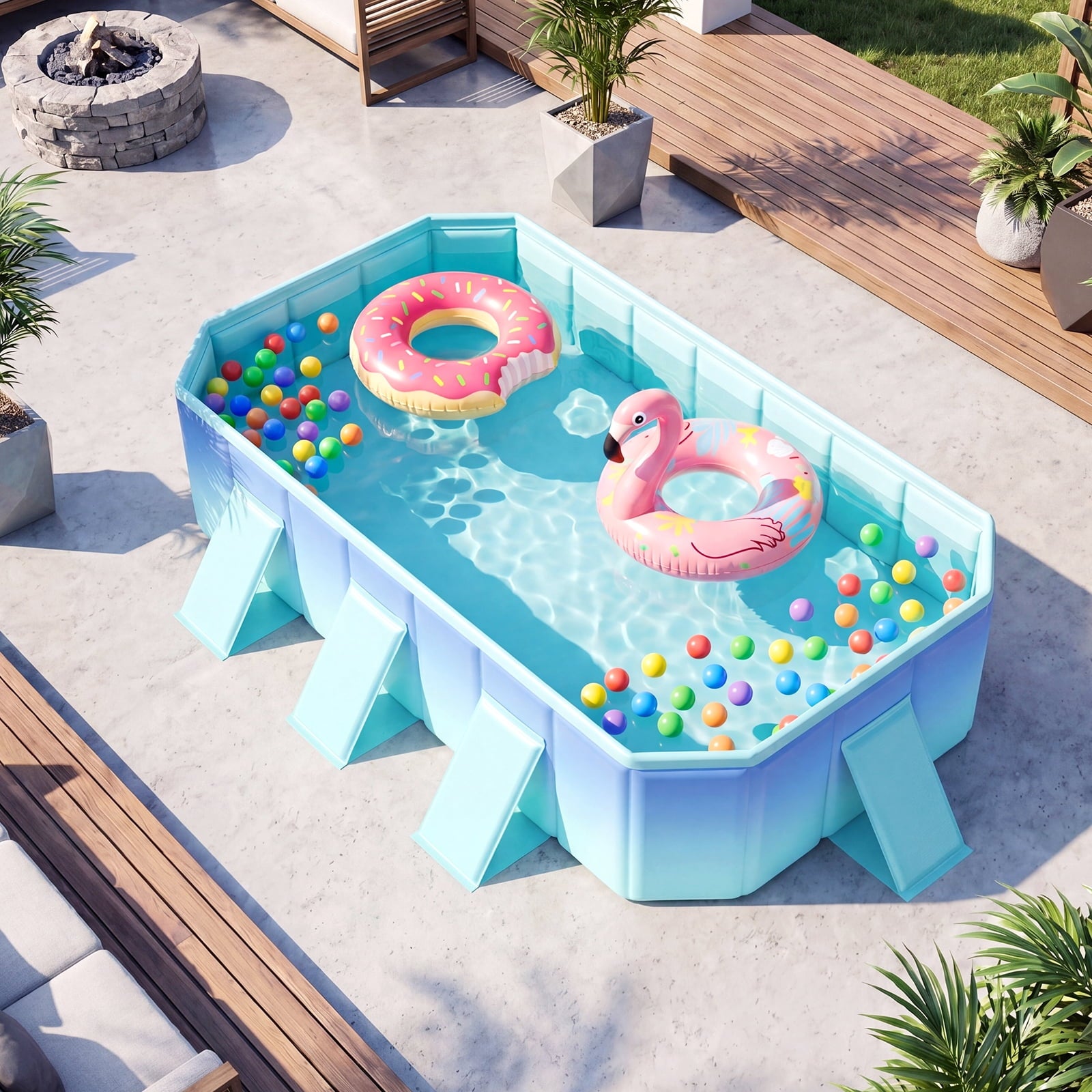 Costway Non-Inflatable Folding Kiddie Outdoor Swimming Pool,Portable Around Ground Pool Gradient + Green