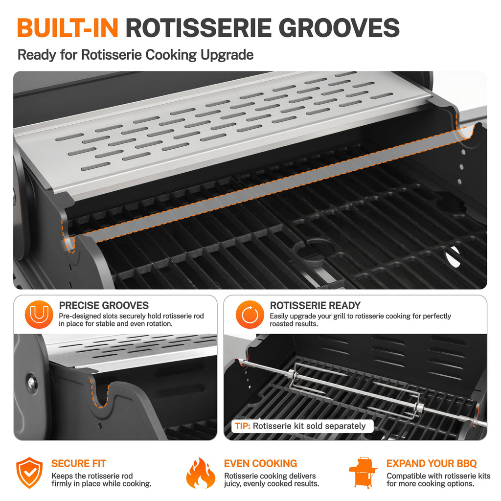 Segmart 4 Burner BBQ Propane Gas Grill with Side Burner, Stainless Steel 50,000 BTU Patio Barbecue Grill with Shelf, Gas Tank Hook, Towel Rack & Bottle Opener, Fits for Camping, Outdoor Cooking