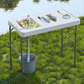 EVOKEDEN 42.5 Fish Cleaning Table w/ Sink, Folding Camping Table & Fish Cleaning Station w/ Measure Mark