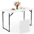 WASUHE Folding Table 4 FT Lightweight Table, Fold-in-Half Plastic Rectangular Table Metal Legs, Easy to Store, Perfect for Party, Dining, Wedding, Events, White