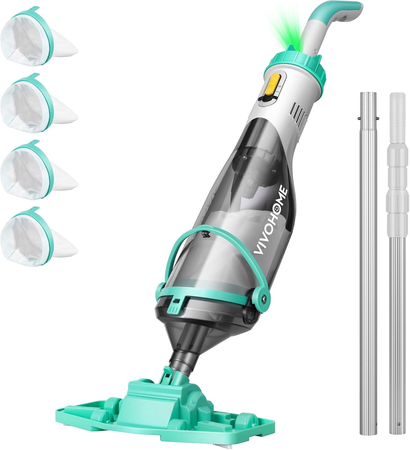 SPECSTAR Cordless Pool Vacuum with Telescopic & Extension Poles 9.12ft, 18.5 GPM Suction, 60-Min Run Time, Handheld Cleaner Rechargeable with Battery Indicator for Pools/Spas/Hot Tubs - Yellow
