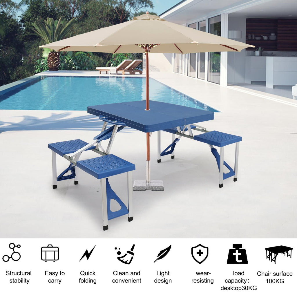 Ktaxon Portable Folding Picnic Table With 4-Person Chair Seats, Foldable Plastics Camping Table Set, Red