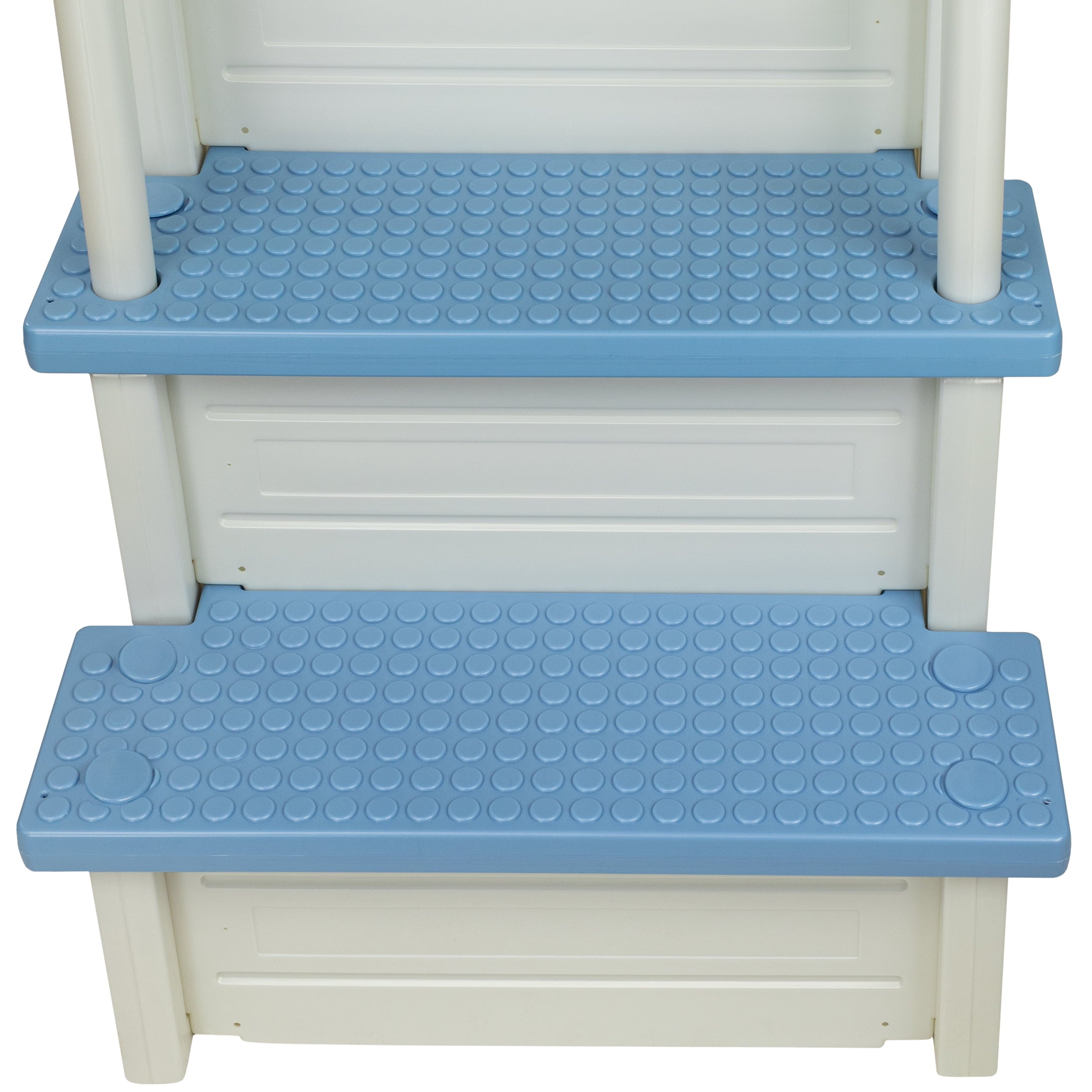 Aqua Select White Anti-Slip Pool Steps with White Steps and White Outside Flip-up Safety Ladder, 48-54H