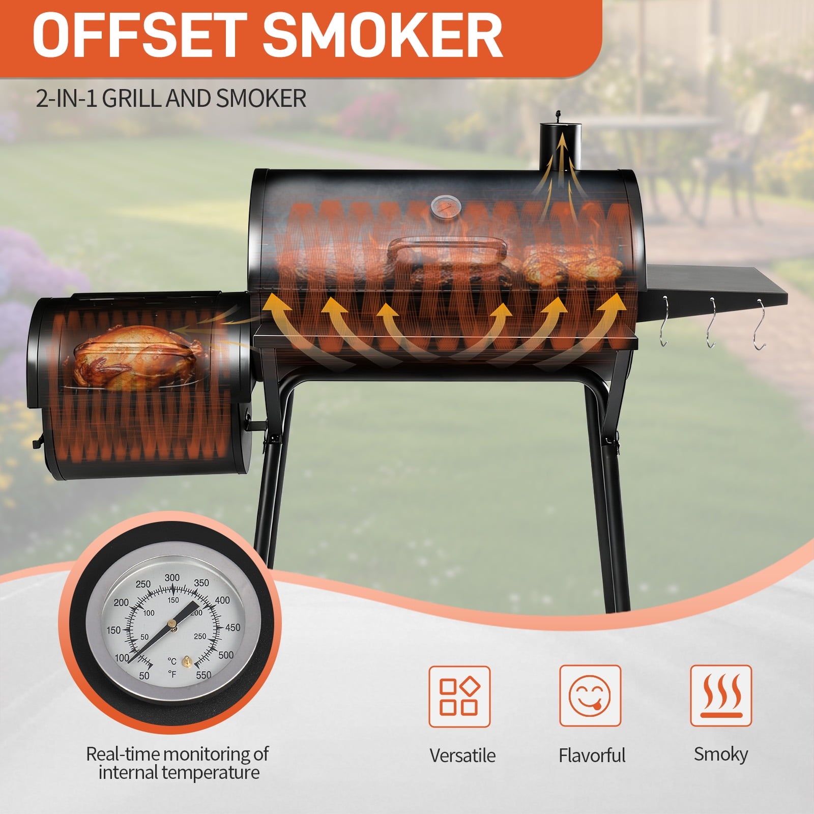 Zimtown BBQ Charcoal Grill Outdoor Barbecue Pit with Offset Smoker for Outdoor Cooking