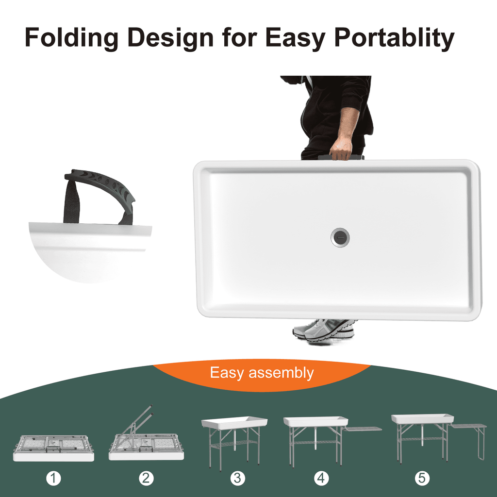 EVOKEDEN 42.5 Fish Cleaning Table w/ Sink, Folding Camping Table & Fish Cleaning Station w/ Measure Mark