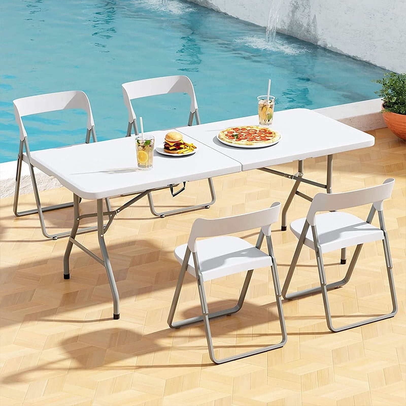 Leumius 6 Foot Folding Table,Fold-in-Half Plastic Table,Indoor Outdoor Picnic Party Dining Camp Tables,White